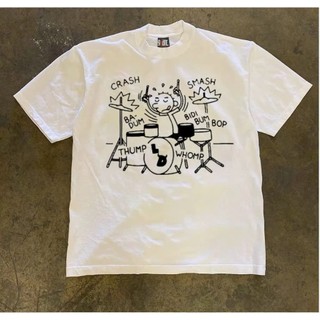 Áo Phông Hè Nam Nữ Cổ Tròn Phối Hình Người Đàn Ông Đánh Trống Phong Cách Trẻ Trung, Chất Vải Cotton Khô Mềm Mịn