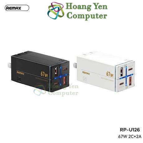 Cốc Sạc 4 Cổng Remax RP-U126 67W (2 Cổng USB, 2 Cổng Type C, Chân Cắm Gập Lại) - BH 1 năm - Hoangyencomputer
