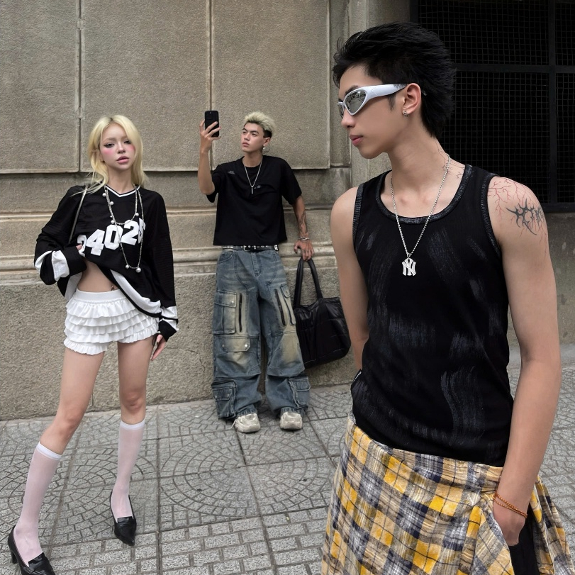 Bad Choices | Quần jean form Suông DESTROYED dây kéo phối túi hộp StreetWear