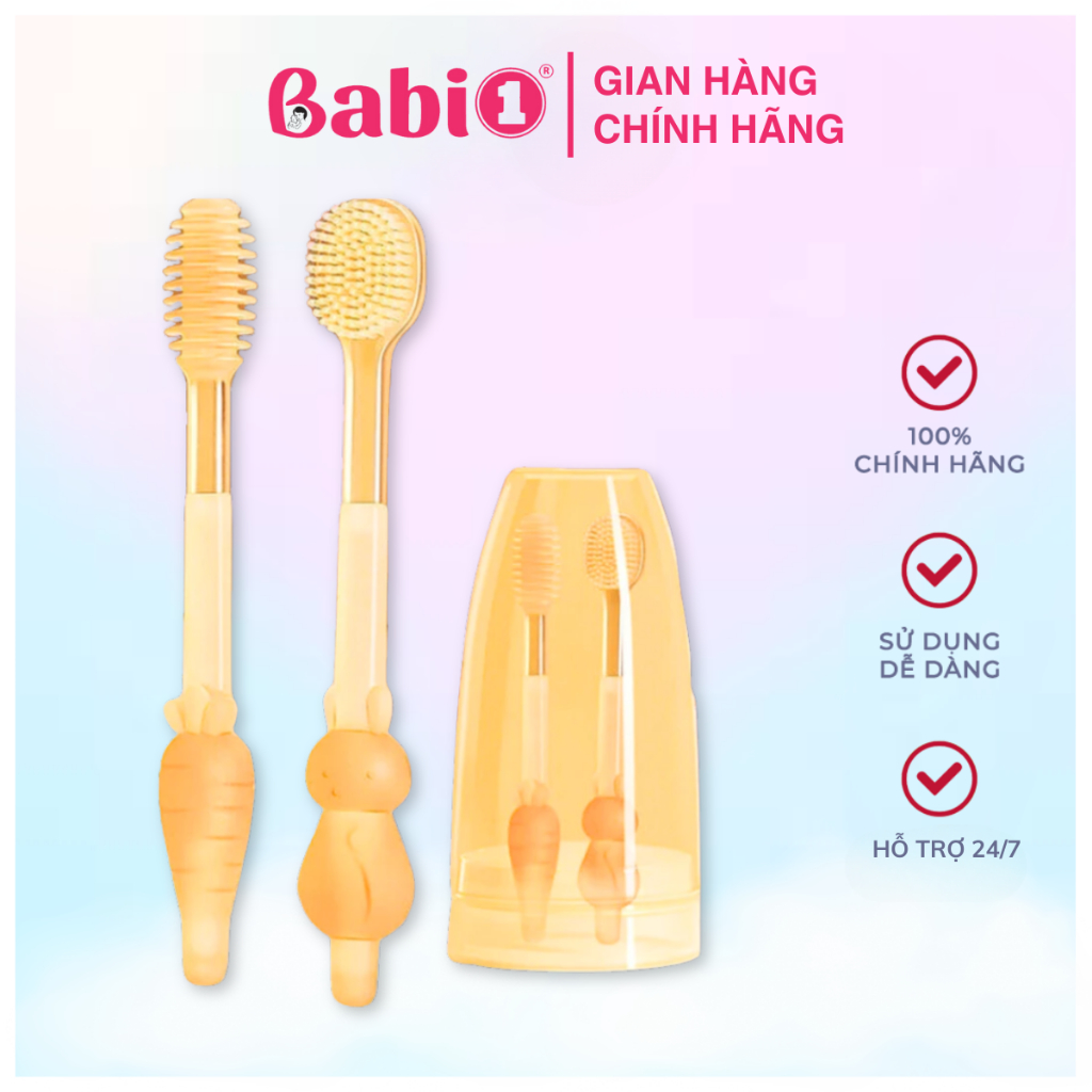 Rơ Lưỡi Cho Bé BABIONE Set Bàn Chải Đánh Răng Cho Bé Bàn Chải Rơ Lưỡi Silicone