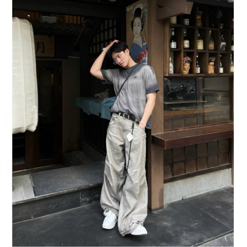 Bad Choices | Quần Jean Shark Fin Wide-Leg ống rộng Wash màu Streetwear Style
