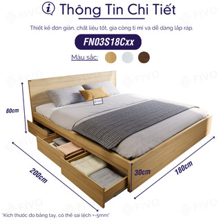 Giường Ngủ Gỗ FIVO FN03, 3 Hộc Tủ Sức Chứa Lớn, Nhiều Kích Thước Màu Sắc, Trả Góp 0%, Freeship + Free lắp đặt
