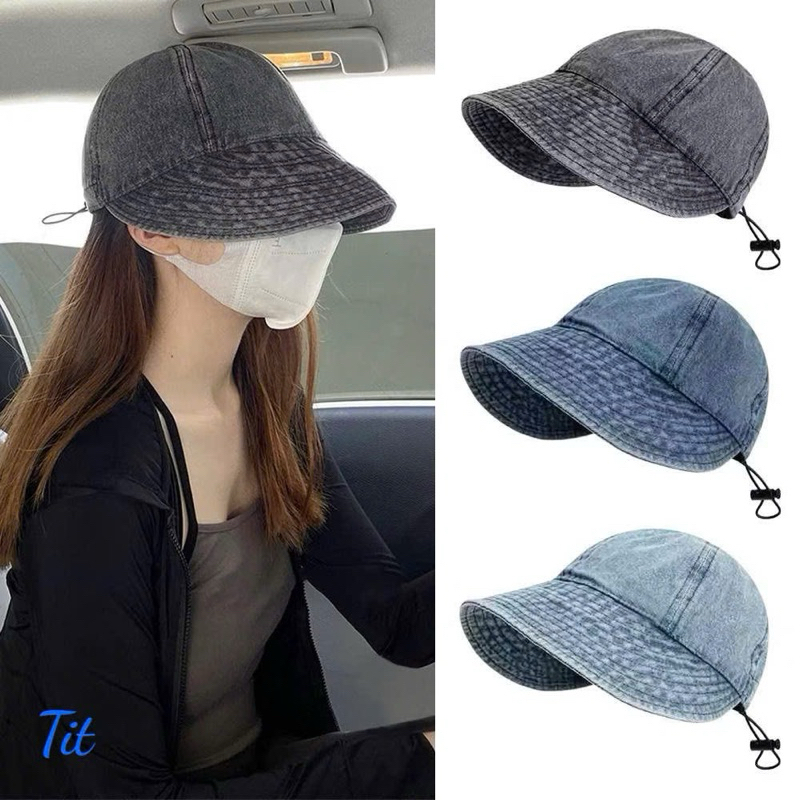 Mũ Chống Nắng Hàn Quốc Vải Jean Có Dây Rút Thoáng Khí Jussy Official Kiểu Nón Rộng Vành Nữ Che Nắng Uzzlang Chống Tia UV