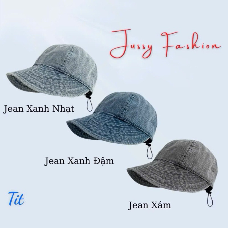 Mũ Chống Nắng Hàn Quốc Vải Jean Có Dây Rút Thoáng Khí Jussy Official Kiểu Nón Rộng Vành Nữ Che Nắng Uzzlang Chống Tia UV