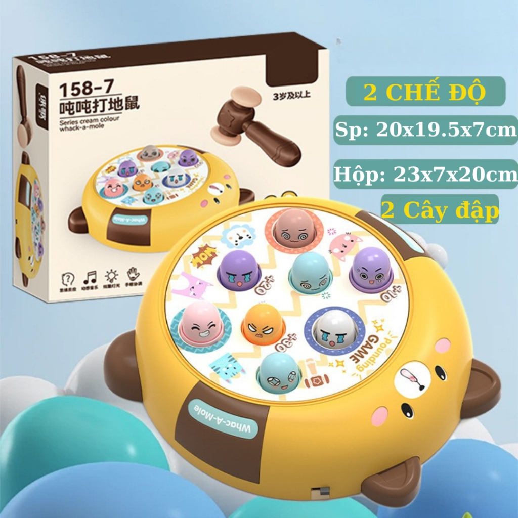 Đồ chơi Đập Chuột Hình Gấu Xoay 360 Độ Tặng 2 Búa Có Đèn Có Nhạc Đập Thỏ Dễ Thương