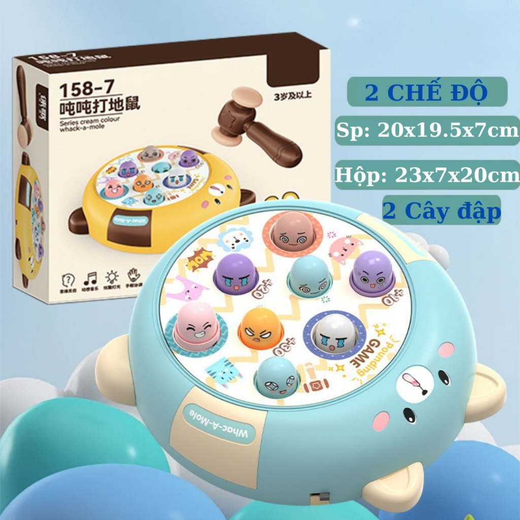 Đồ chơi Đập Chuột Hình Gấu Xoay 360 Độ Tặng 2 Búa Có Đèn Có Nhạc Đập Thỏ Dễ Thương