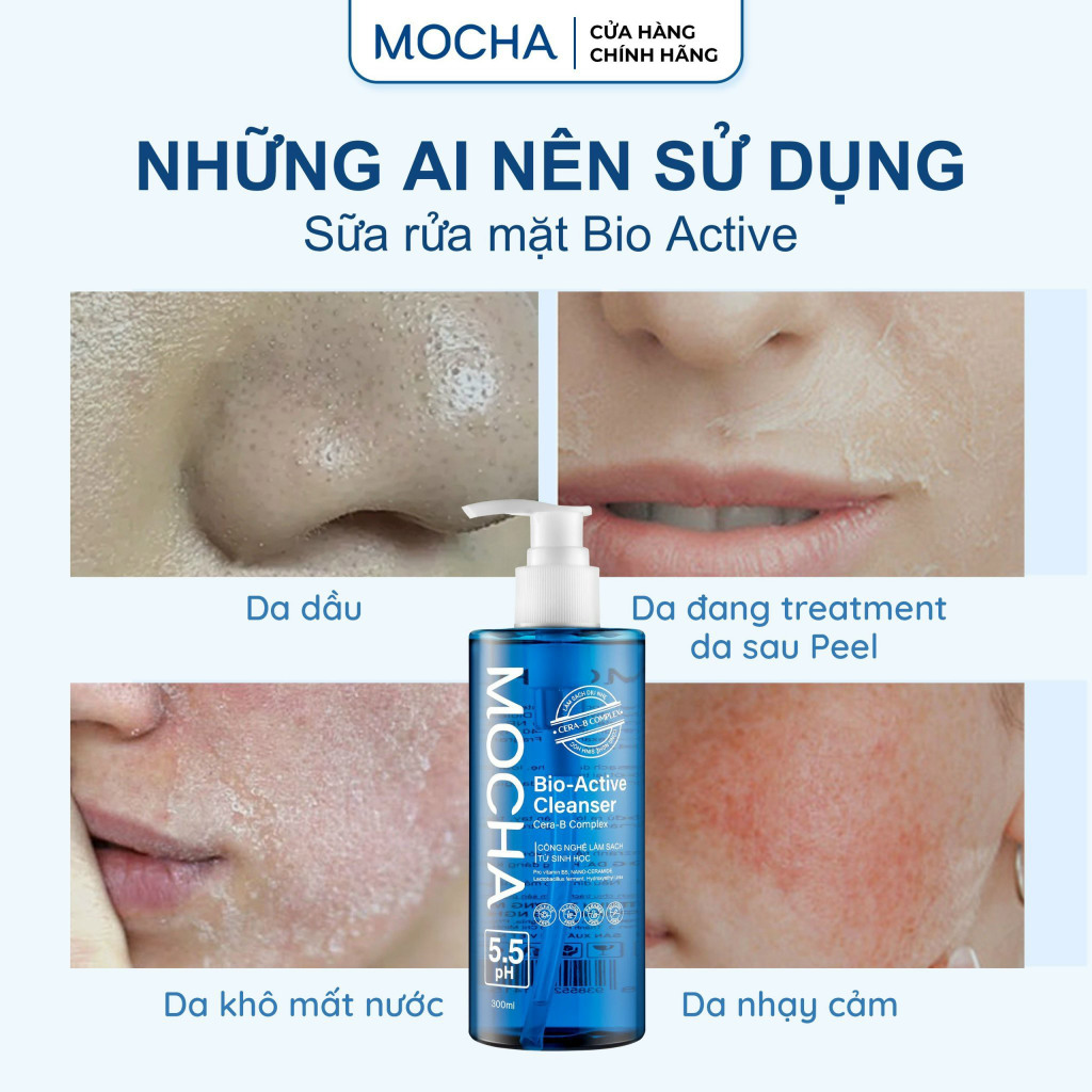 Sữa Rửa Mặt Mocha Bio Active Cleanser 300ml Dịu Nhẹ Lành Tính, Cho Da Dầu Mụn Nhạy Cảm