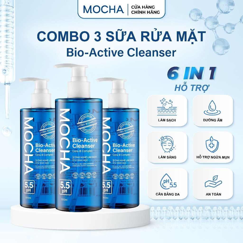 Sữa Rửa Mặt Mocha Bio Active Cleanser 300ml Dịu Nhẹ Lành Tính, Cho Da Dầu Mụn Nhạy Cảm