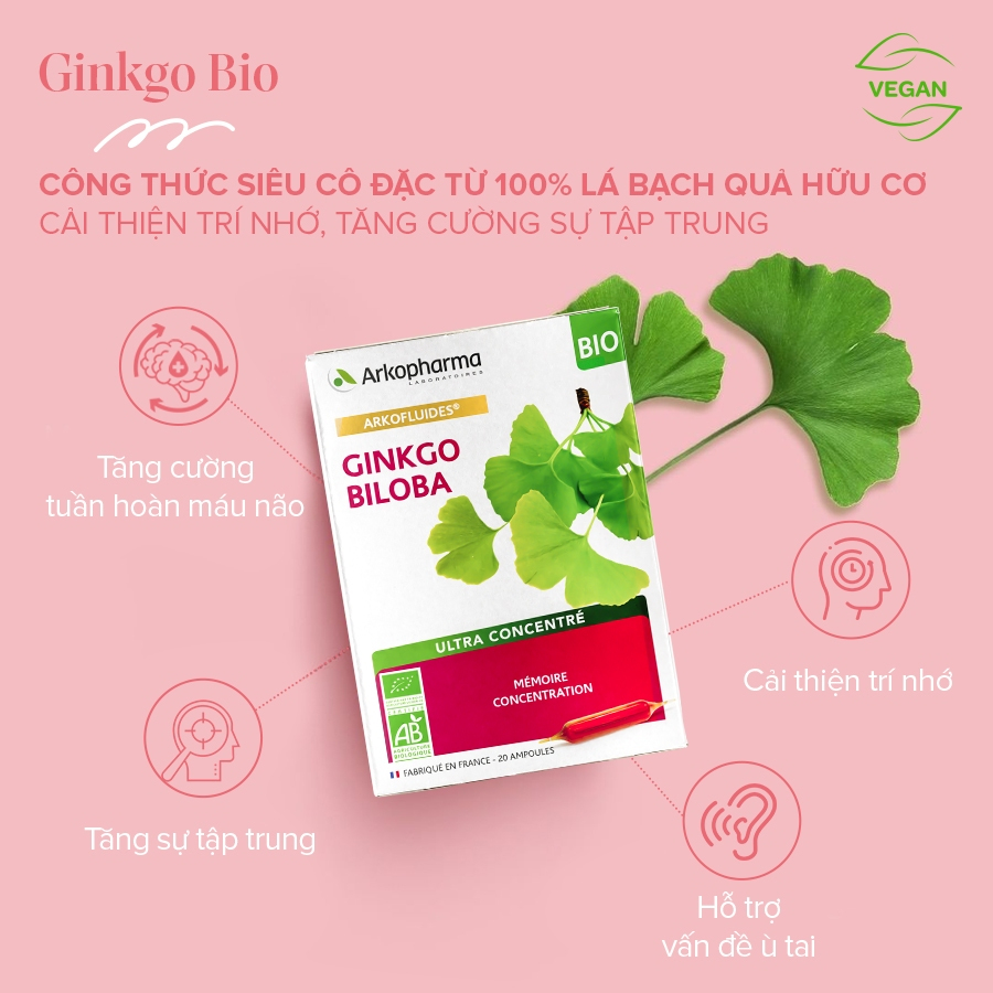 Ảnh Combo 2 Nước Uống Bổ Não, Cải Thiện Trí Nhớ Arkopharma Arkofluides Ginkgo Biloba BIO (20 Ống x 10ml) 2