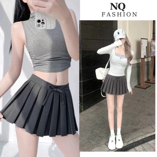 Chân váy ngắn tennis xếp ly đính nơ dáng xòe cạp cao vải Gold Hàn cao cấp kiểu dáng basic hack dáng [NQ29]