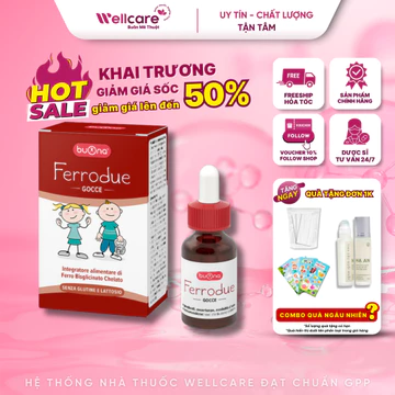 [BUONA Italy-Chính Hãng] Sắt 2 Hữu Cơ FERRODUE Bisglycinate Vị Dâu, Thơm Ngon - Bổ sung sắt, giảm thiếu máu do thiếu sắt