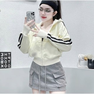 [SALE SẬP SÀN] Áo Khoác Nỉ Cho Nữ Có Nón To Rộng, Tay Phối Viền Sọc Màu Tôn Dáng Tôn Da Sang Chảnh