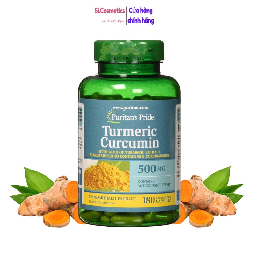 tinh chất nghệ turmeric làm đẹp da Puritan's Pride Turmeric curcumin 500mg 90 viên, 180 viên của Mỹ