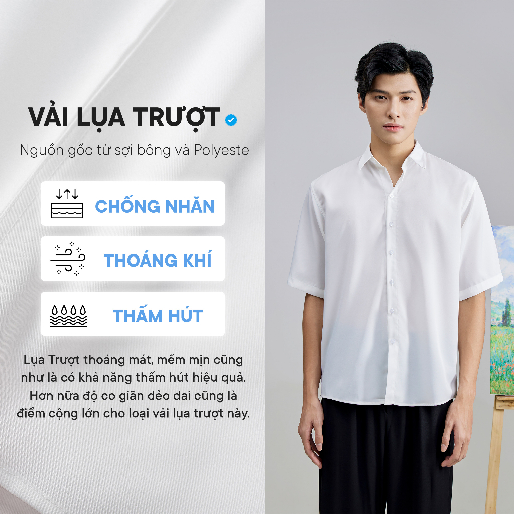 Áo sơ mi cộc tay nam vải lụa trắng cao cấp phù hợp cho học sinh sinh viên đi học đi làm