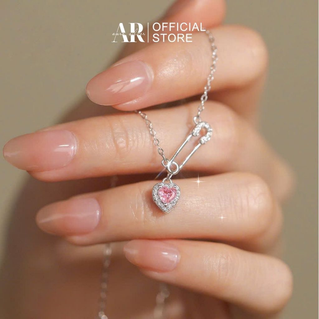 Dây chuyền bạc 925 xi kim SAFETY PIN vòng cổ nữ trái tim đính đá-AURA ...