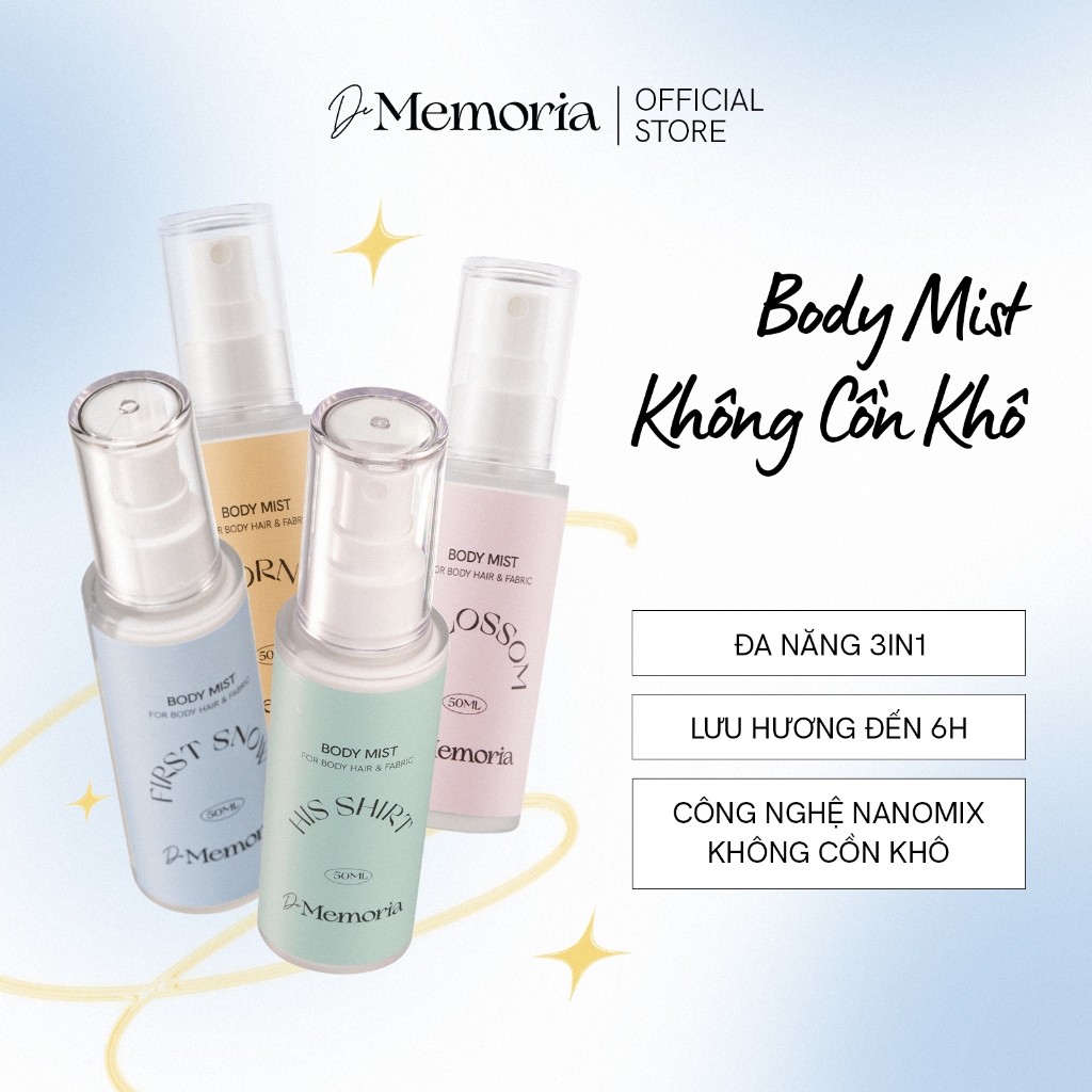 Ảnh Body Mist Xịt Thơm Cơ Thể De Memoria Không Cồn Khô 50ml  - BST Cảm Xúc Chân Thật 1