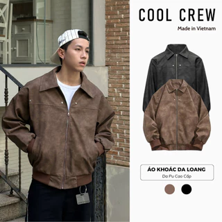 Áo Khoác Da Loang 𝐂𝐎𝐎𝐋𝐂𝐑𝐄𝐖 Unisex Cổ Bẻ Khóa Kéo Phong Cách Retro Đường Phố