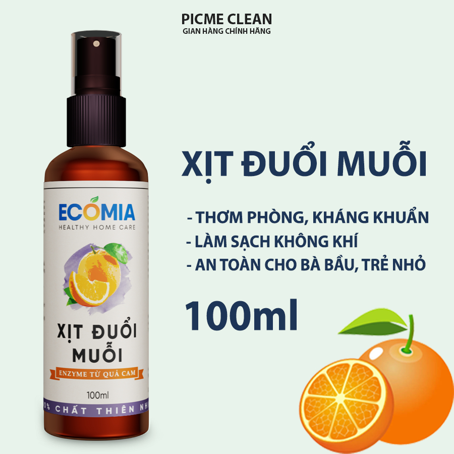 Xịt Đuổi Muỗi Sinh Học ECOMIA Chai 100ml An Toàn Cho Bà Bầu, Trẻ Nhỏ, Công Nghệ Emzyme Từ Quả Cam