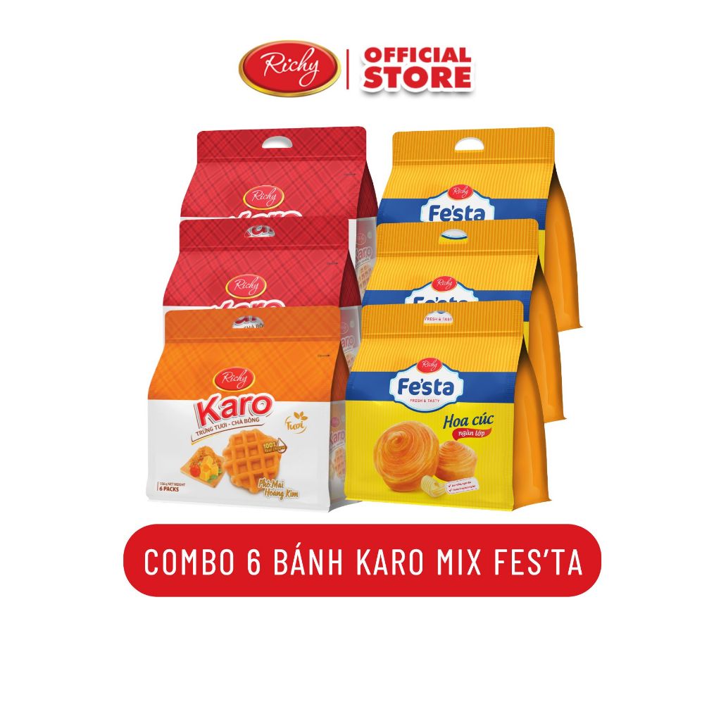 [Tặng quà đơn từ 129k]Combo" TIỆN -NGON- KHỎI "NGHĨ  3 Bánh Karo chà bông mix 3 Bánh mì hoa cúc ngàn lớp