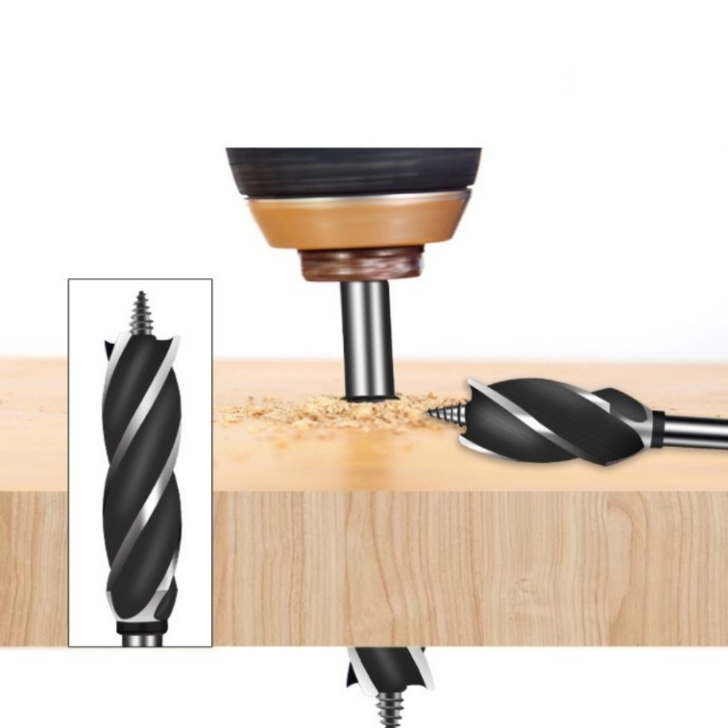 Mũi Khoan Gỗ Dài Xoắn Ốc Chuôi Lục Giác 6.35mm – Khoét Lỗ Tròn, Đa Kích Thước Từ 10mm Đến 35mm