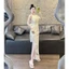 DX_Đầm váy dài, đầm thiết kế đi biển Ren cổ yếm thắt nơ xẻ tà khoét hoa hai lớp sang trọng đi tiệc