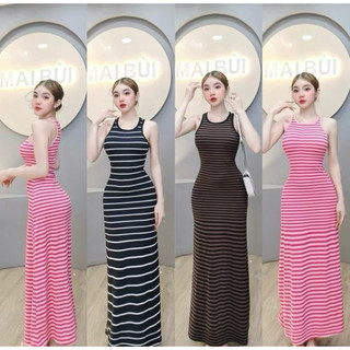 Đầm Ba Lỗ dáng chữ A kẻ sọc Hồng xinh xắn có size lớn
