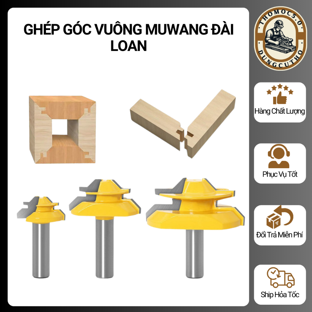 Mũi Phay Gỗ, Bộ 3 Mũi Ghép Góc Vuông Muwang Đài Loan - Giải Pháp Hoàn Hảo Cho Các Dự Án Gỗ