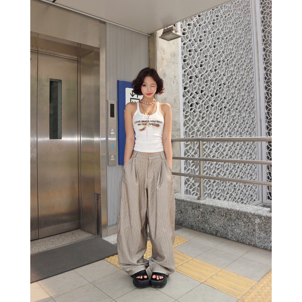 Ảnh Quần Dài Tây Dáng Rộng Đính Đá - Brand TSUN Chính Hãng - Rhinestones Pants - Unisex 3