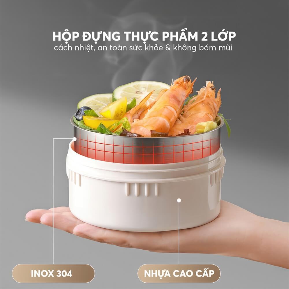 Hộp Cơm Giữ Nhiệt Elmich 8303 2L Inox 304, 3 Ngăn Rời + 1 Ngăn Chính, Giữ Nhiệt Lâu, Dùng Văn Phòng