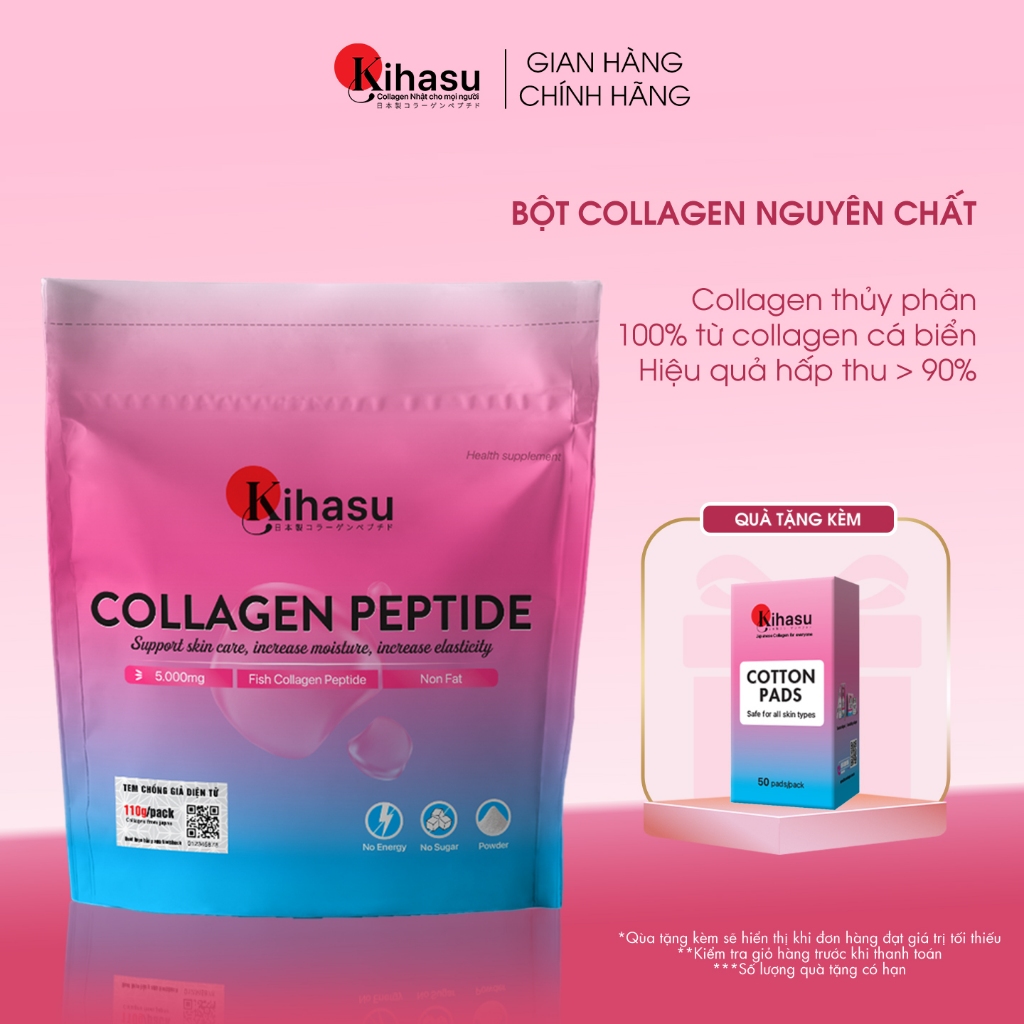 Ảnh Bột Collagen Kihasu 100% Tinh Khiết Dưỡng Trắng Da, Chống Lão Hóa, Tăng Độ Đàn Hồi, Hỗ Trợ Xương Khớp, Hương Vị Dễ Uống 1