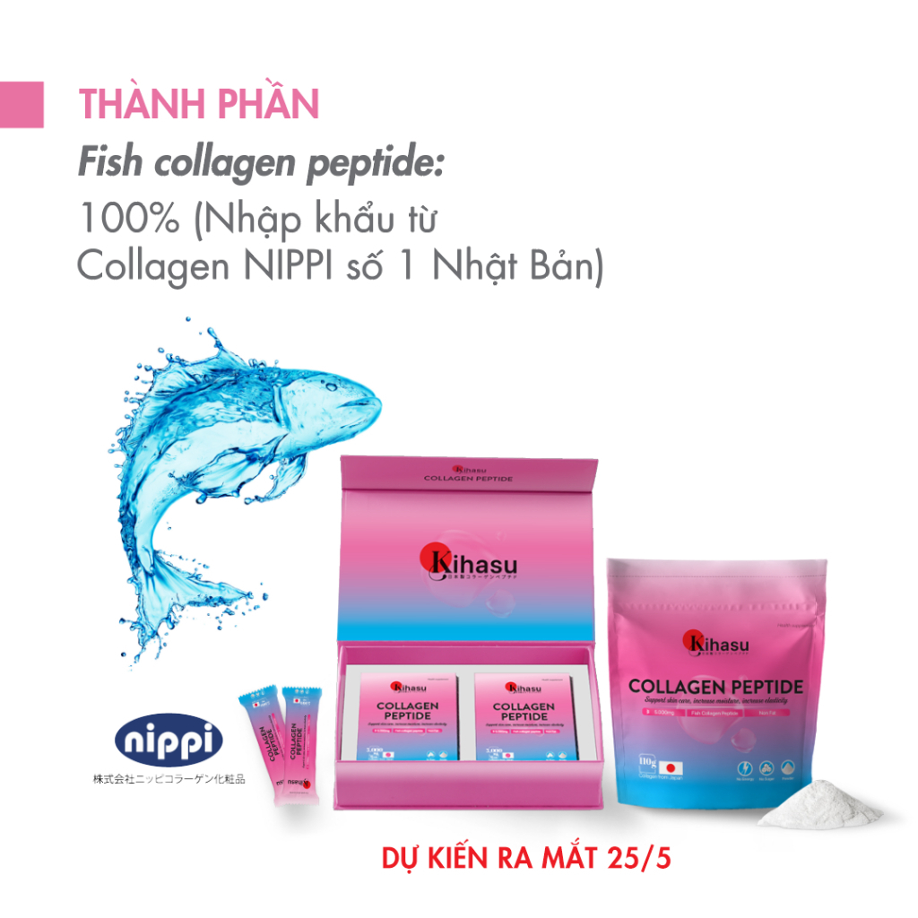 Ảnh Bột Collagen Kihasu 100% Tinh Khiết Dưỡng Trắng Da, Chống Lão Hóa, Tăng Độ Đàn Hồi, Hỗ Trợ Xương Khớp, Hương Vị Dễ Uống 3