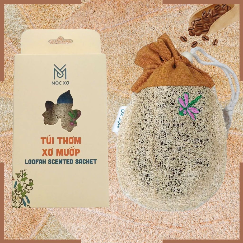 Túi thơm hạt cà phê Mộc Xơ - Túi thơm xơ mướp - Túi thơm treo xe - Túi khử mùi quần áo tủ lạnh