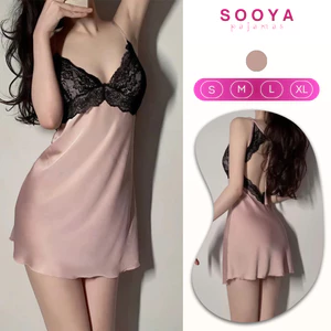 Váy Ngủ Lụa Phối Ren Hở Lưng Sooya Kèm Mút Ngực – Dễ Mặc, Quyến Rũ, Chất Liệu Cao Cấp N010