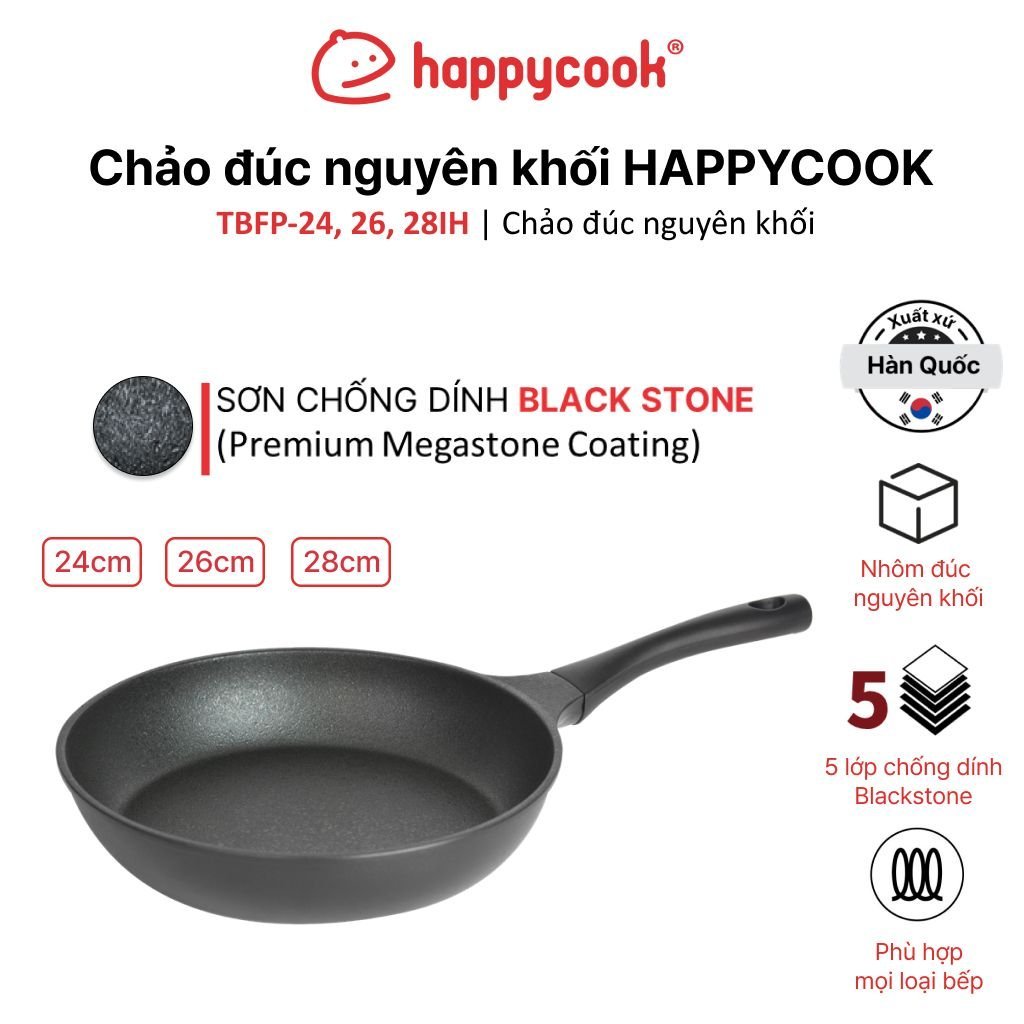Ảnh Chảo đúc đáy từ Happycook All Black TBFP-24cm/ 26cm/ 28cm 1