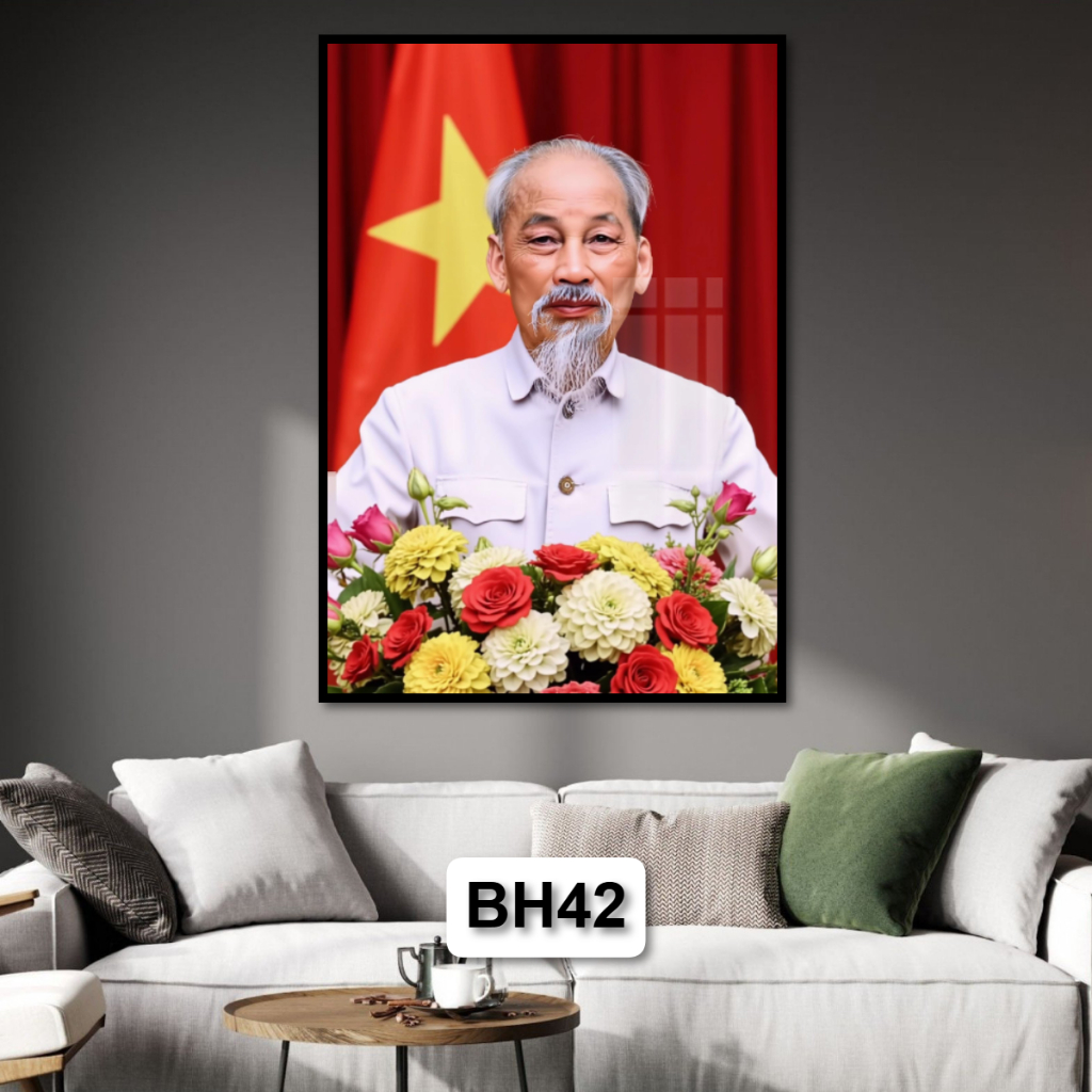 Tranh Bác Hồ - Chủ Tịch Hồ Chí Minh - Tranh Gỗ Tráng Gương Khung Composite Treo Tường