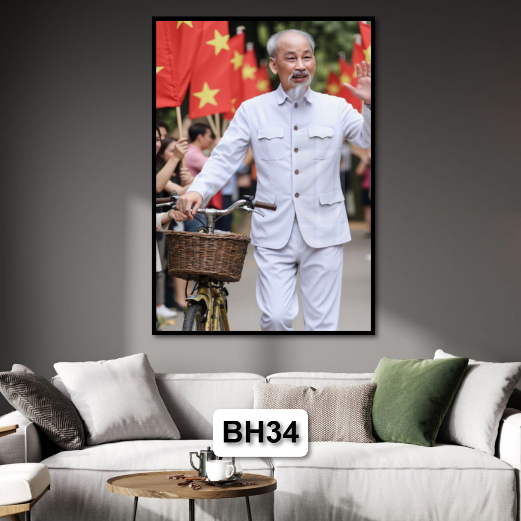 Tranh Bác Hồ - Chủ Tịch Hồ Chí Minh - Tranh Gỗ Tráng Gương Khung Composite Treo Tường