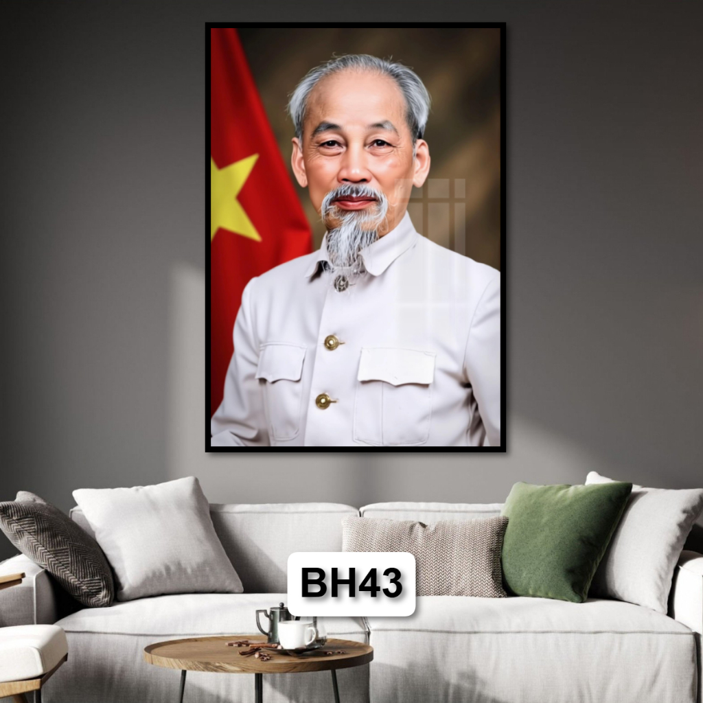 Tranh Bác Hồ - Chủ Tịch Hồ Chí Minh - Tranh Gỗ Tráng Gương Khung Composite Treo Tường