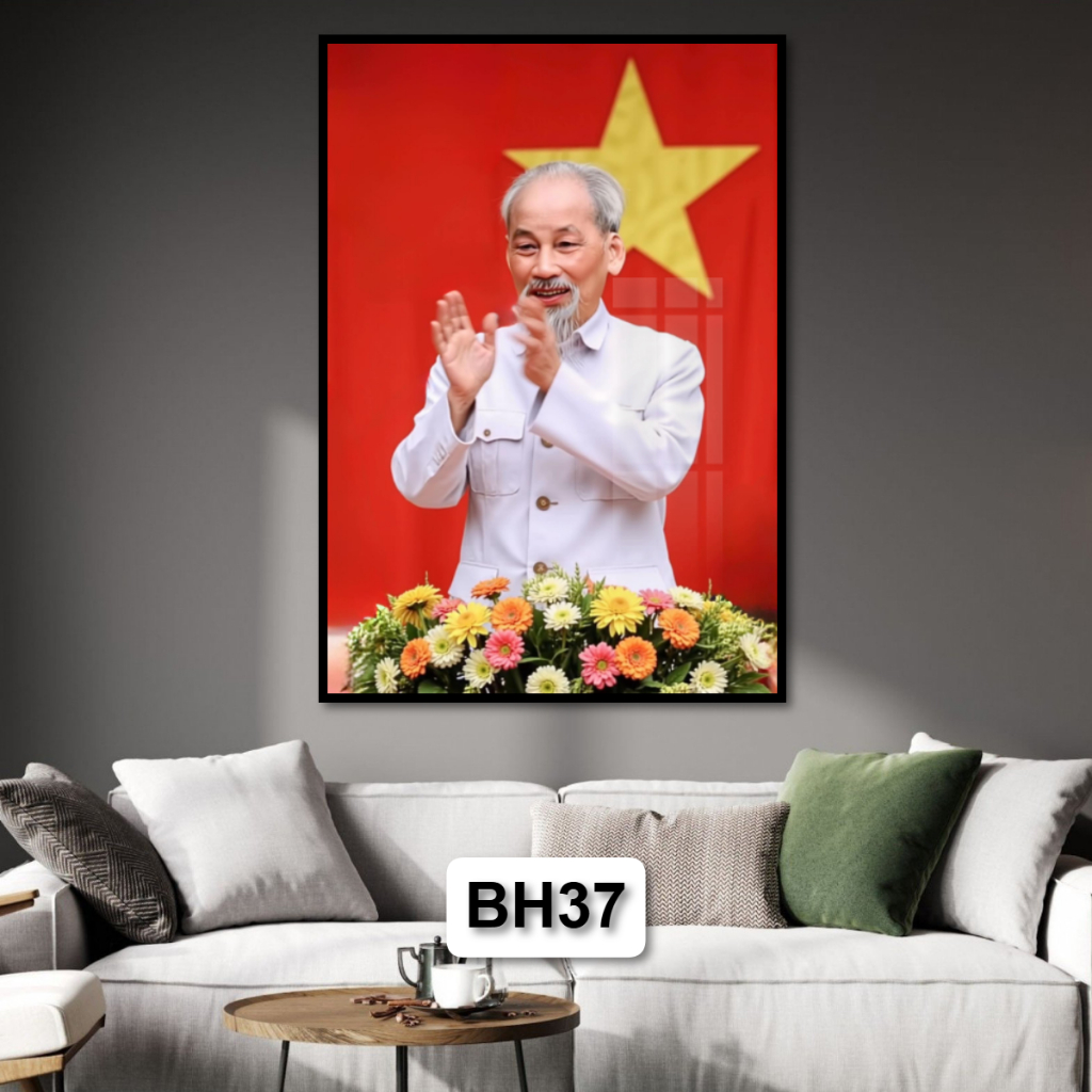 Tranh Bác Hồ - Chủ Tịch Hồ Chí Minh - Tranh Gỗ Tráng Gương Khung Composite Treo Tường