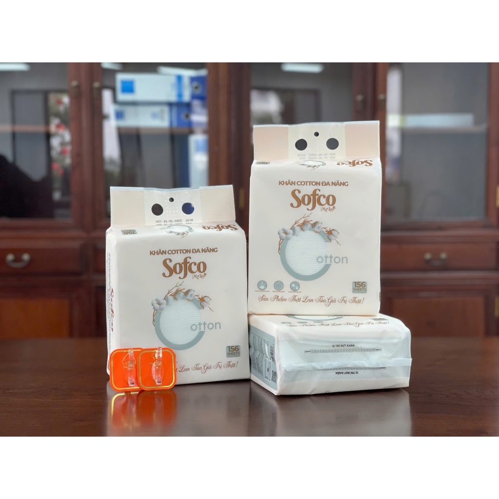 K30_ Khăn Khô Đa Năng Cao Cấp SOFCO 100% Cotton Siêu Dai, An Toàn Cho Người Sử Dụng (156 tờ/gói)