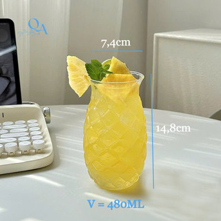 Cốc THỦY TINH họa tiết hình quả dứa dễ thương 480 ML CHỊU NHIỆT | Ly uống sinh tố, nước ép, DECOR