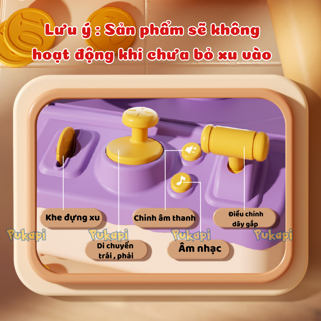 Máy Gắp Thú Bông Mini Cho Bé Kích Thước Lớn Có Nhạc Đèn Gấu Bông Thỏ Gấu Kèm Xu - Đồ Chơi Cho Bé PUKAPI