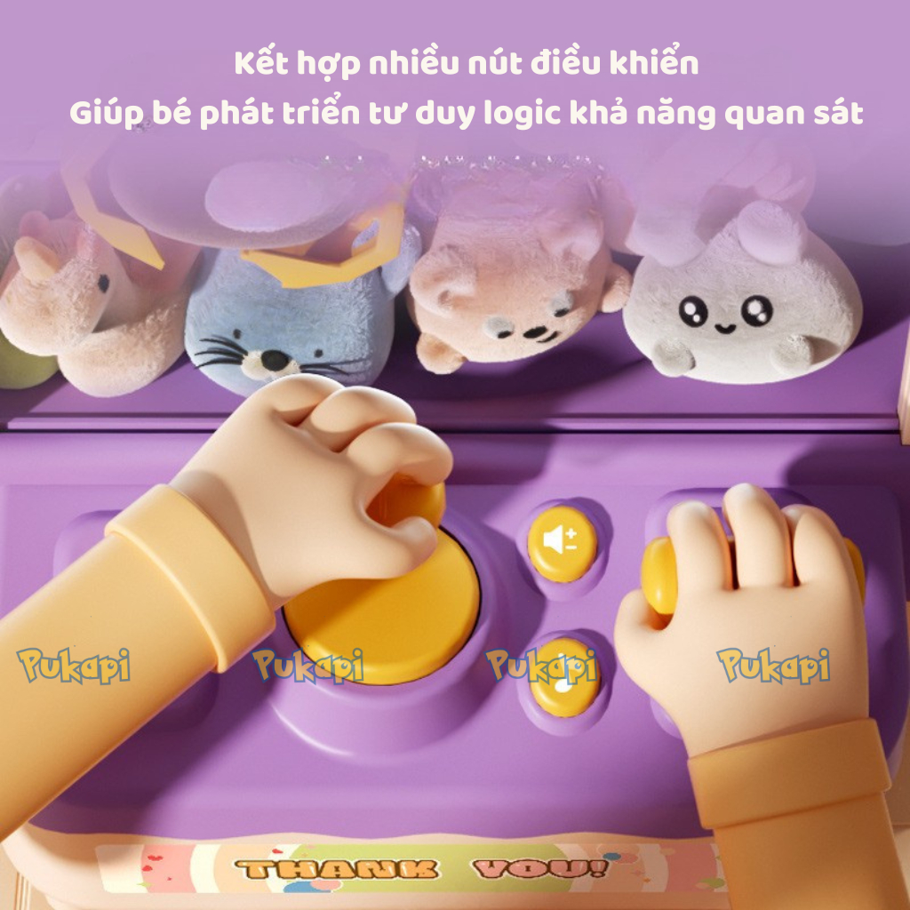 Máy Gắp Thú Bông Mini Cho Bé Kích Thước Lớn Có Nhạc Đèn Gấu Bông Thỏ Gấu Kèm Xu - Đồ Chơi Cho Bé PUKAPI