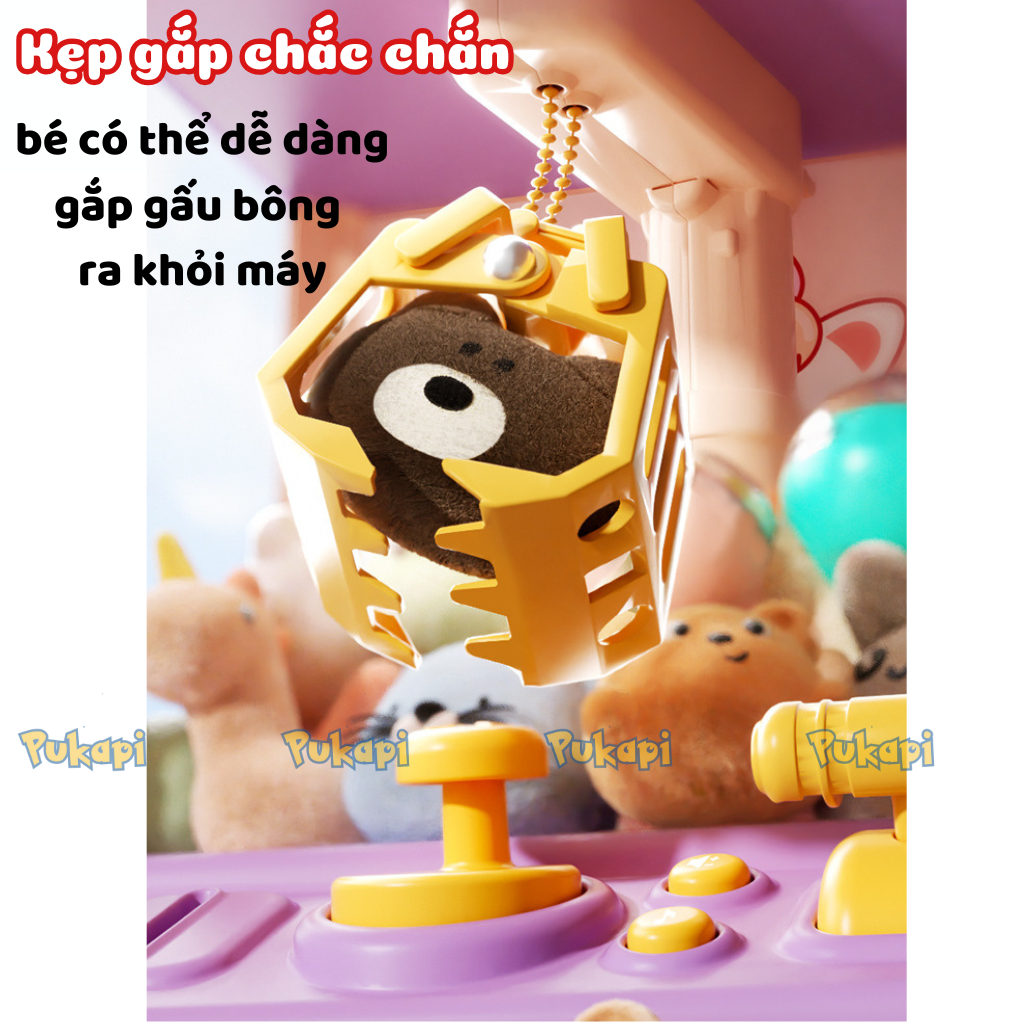 Máy Gắp Thú Bông Mini Cho Bé Kích Thước Lớn Có Nhạc Đèn Gấu Bông Thỏ Gấu Kèm Xu - Đồ Chơi Cho Bé PUKAPI