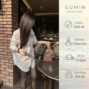 Áo sơ mi trắng GUMIN thiết kế đính đá hồ điệp dáng thụng giấu quần, áo sơ mi nữ sang trọng cao cấp