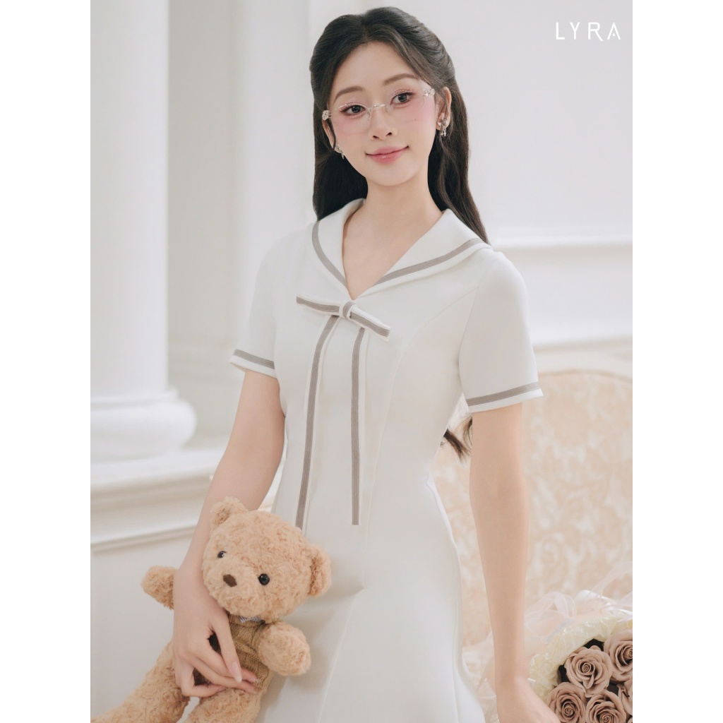 Ảnh LYRA DESIGN - Váy Đầm Nữ Ngắn Tay Thiết Kế LYRA Cổ Thuyền Gắn Nơ Style Hàn Quốc Thanh Lịch Nữ Tính - LWNVD032 2