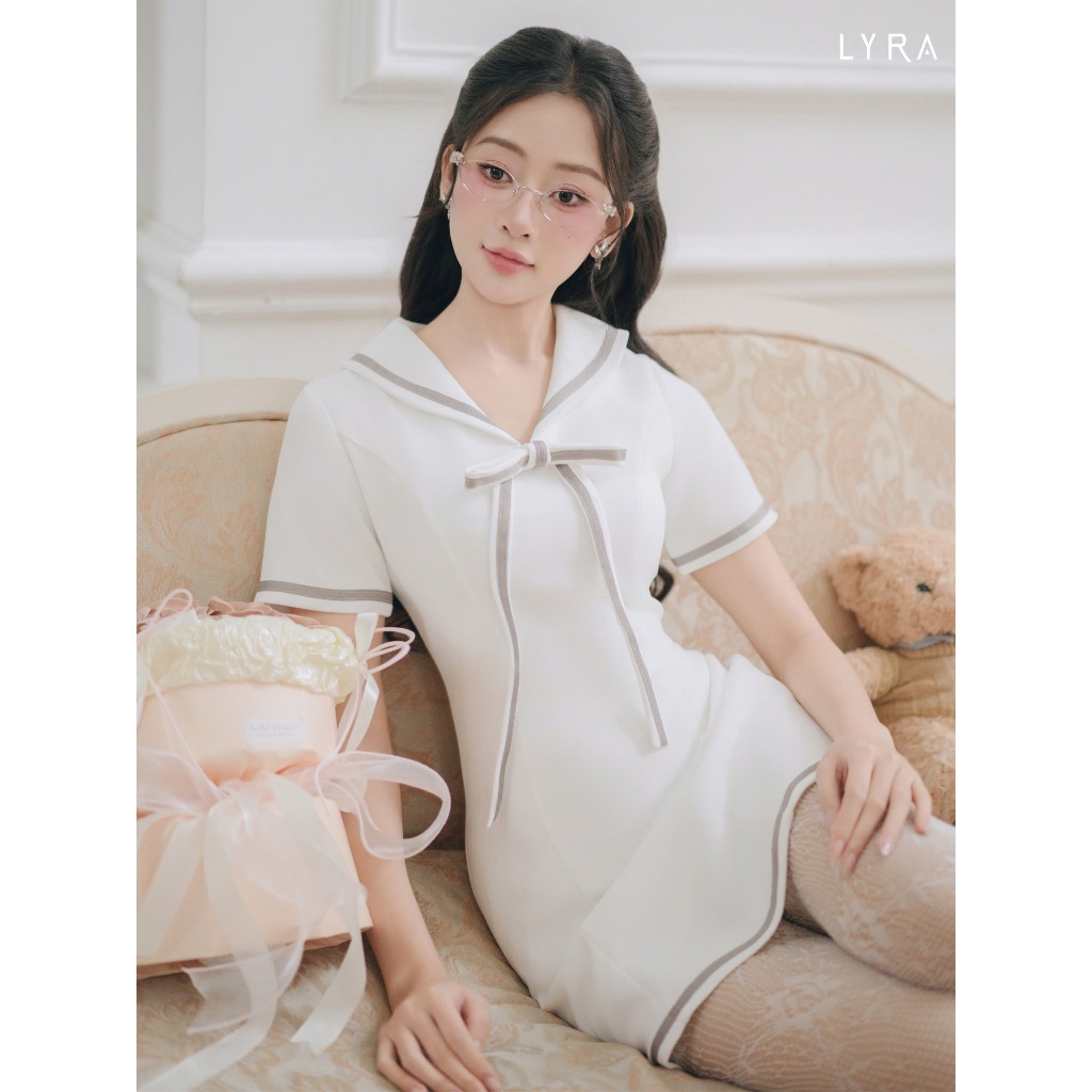 Ảnh LYRA DESIGN - Váy Đầm Nữ Ngắn Tay Thiết Kế LYRA Cổ Thuyền Gắn Nơ Style Hàn Quốc Thanh Lịch Nữ Tính - LWNVD032 4