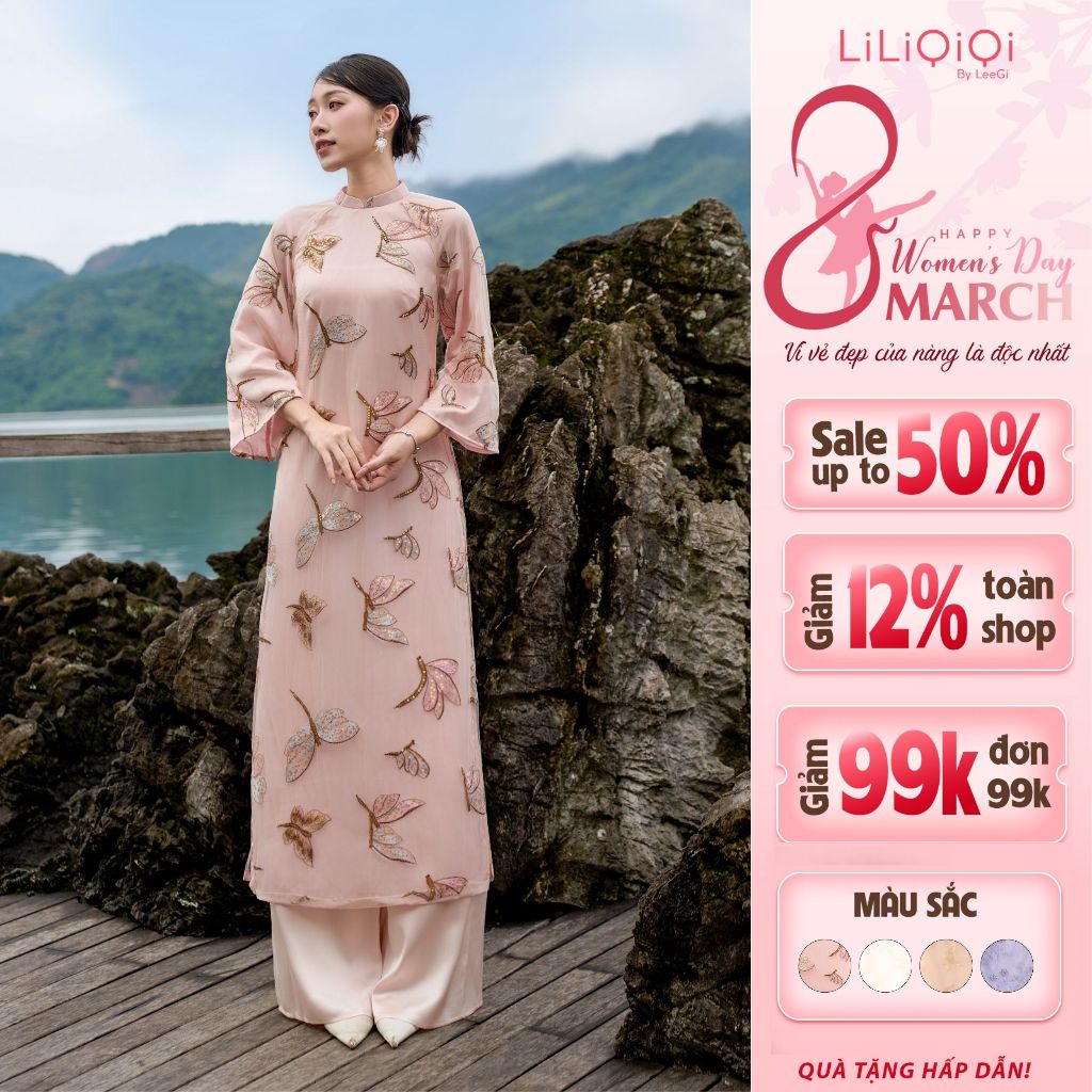 Áo Dài Cách Tân Nữ Đinh Thư LeeGi Design Ren Dệt Hoa Nổi Tay Lỡ Có Cổ 4 ...