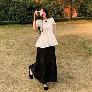 Áo sơ mi cổ sen dáng baby doll chiết eo xếp ly đính nơ LAVIAN A13