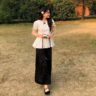 Áo sơ mi cổ sen dáng baby doll chiết eo xếp ly đính nơ LAVIAN A13