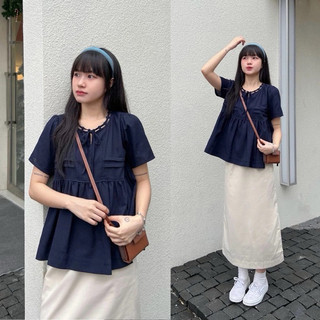Áo baby doll cổ buộc nơ cổ rào siêu xinh LAVIAN A14